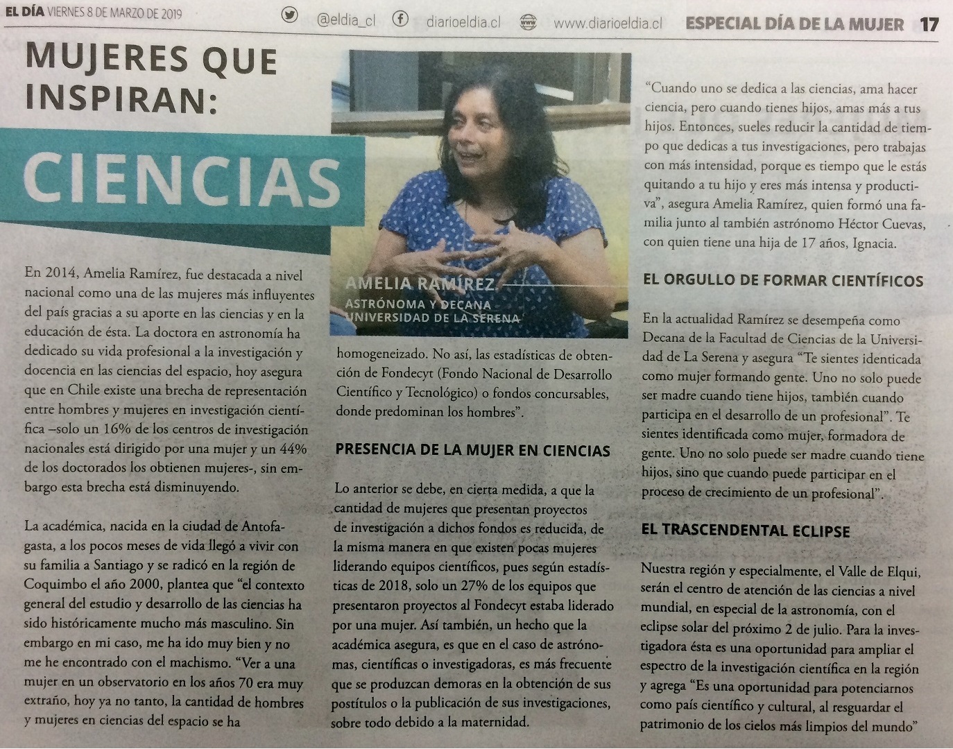 Hoy en el diario El Día: Mujeres que inspiran Ciencia – Decana Dra. Amelia Ramírez