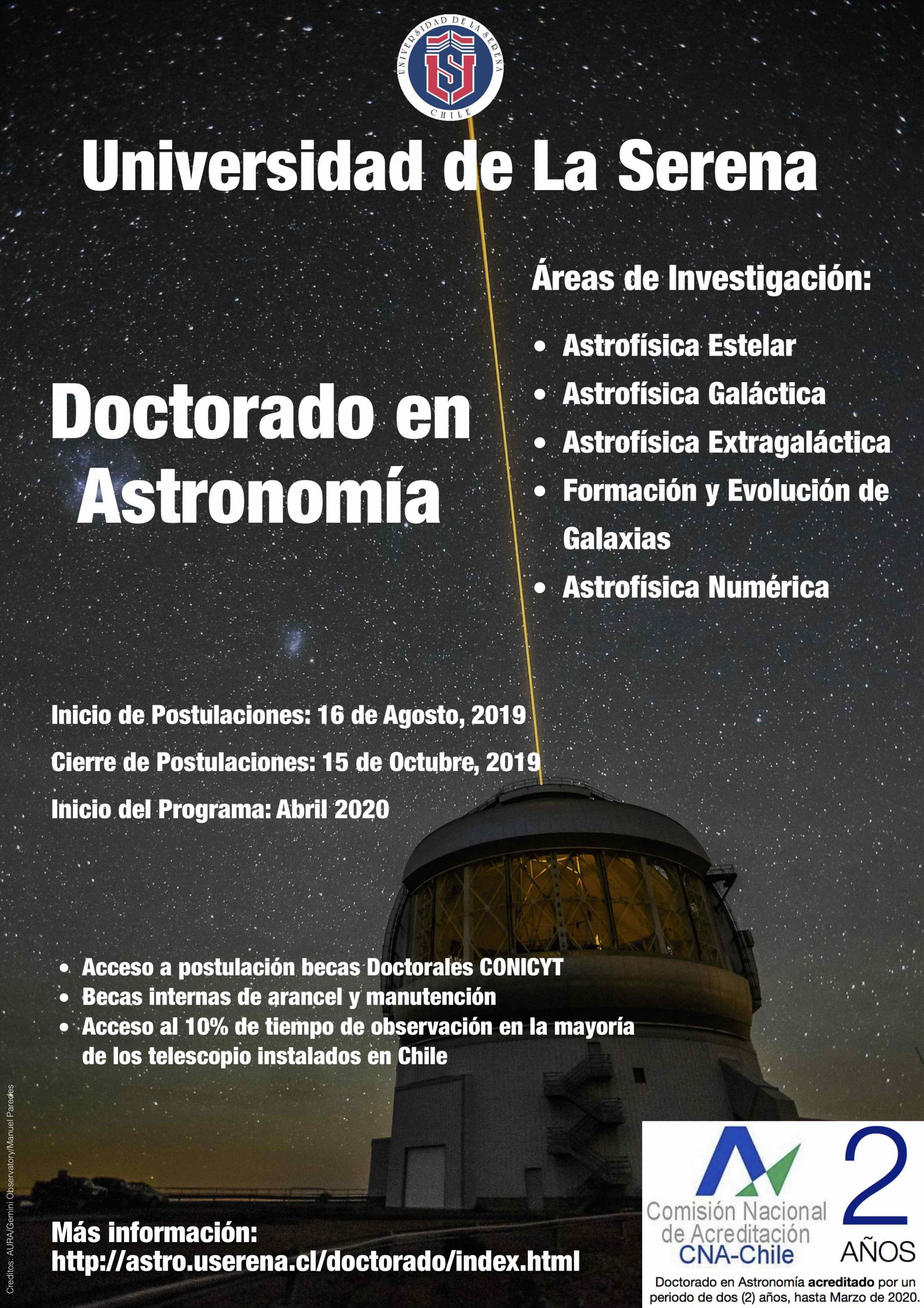 PhD positions in Astronomy at Universidad de La Serena