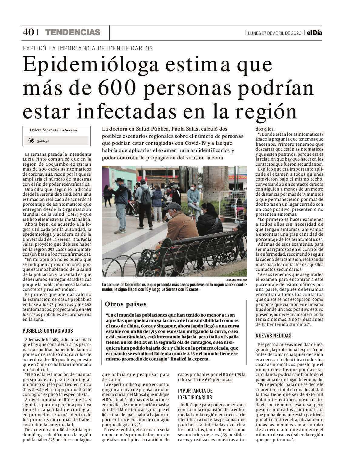 [PRENSA]Epidemióloga ULS estima que más de 600 personas podrían estar infectadas en la Región