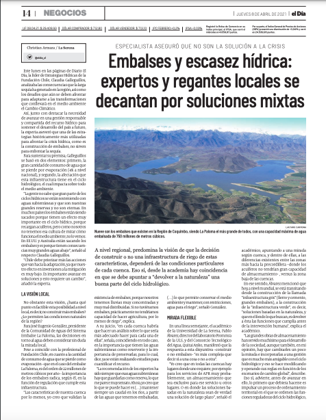 [El Día] Embalses y escasez hídrica: expertos y regantes locales se decantan por soluciones mixtas